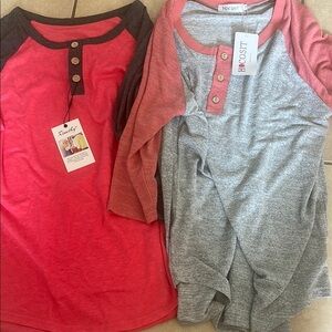 Hoochi Red and Gray Henley Tops